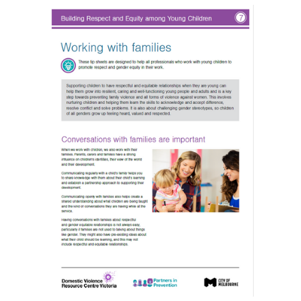 Building Respect and Equity Among Young Children Series – Working with families