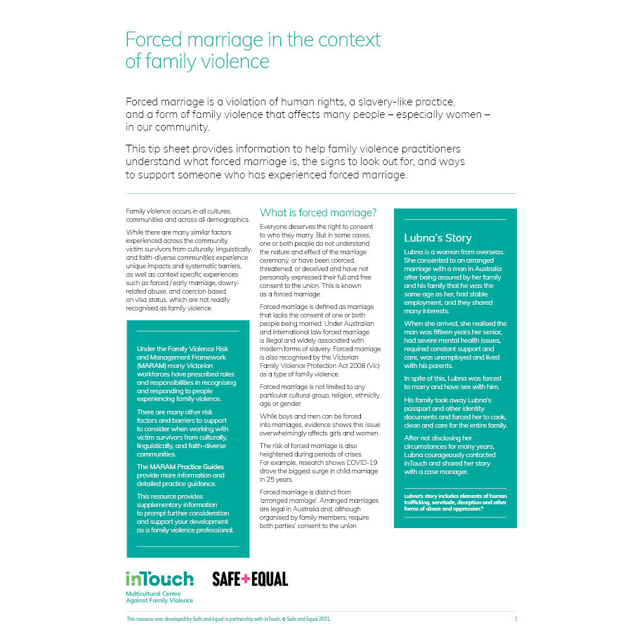 Forced marriage in the context of family violence